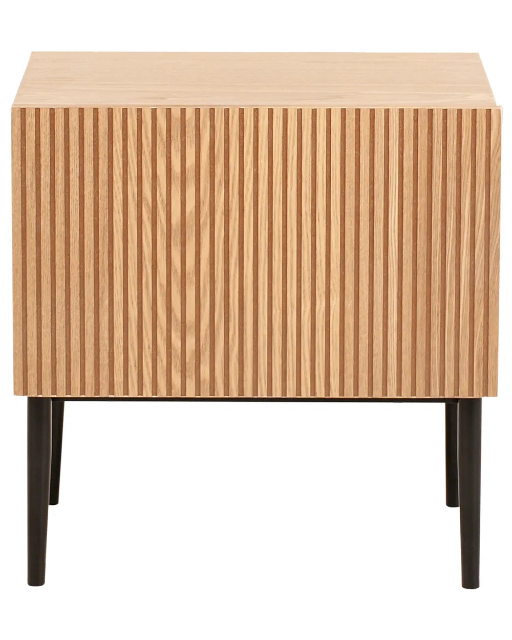 Bedside Table BLYTHE Natural Ash Wood – 1 Drawer Nightstand with Ribbed Front, 48×40×50 cm