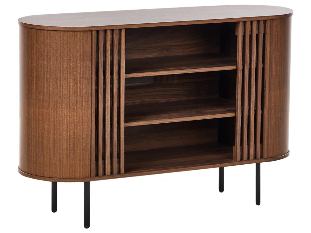 Retro Style Sideboard TAROON – Dark Brown Wood-Look Finish, 120 cm Storage Cabinet with Shelves and Metal Legs