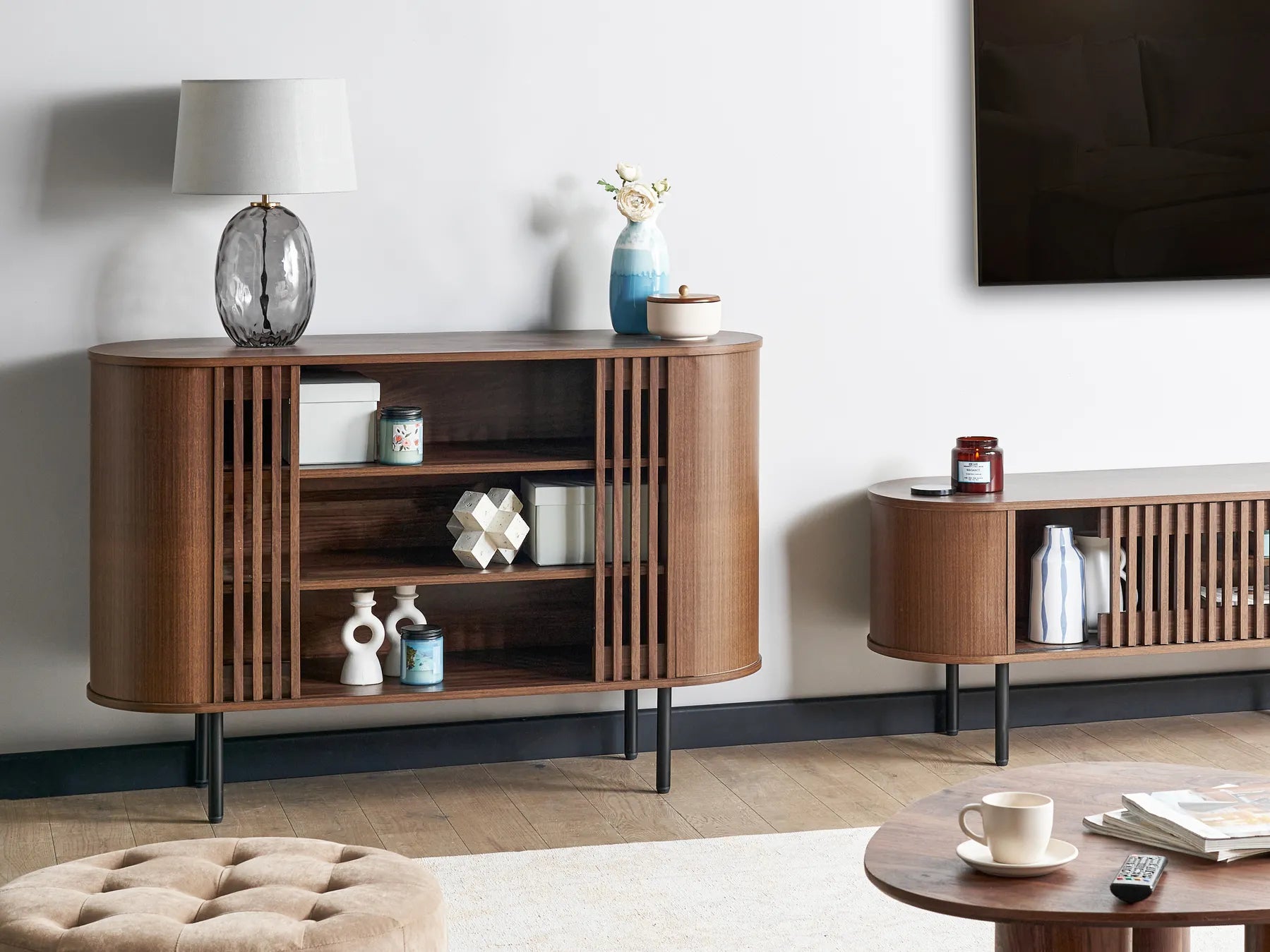Retro Style Sideboard TAROON – Dark Brown Wood-Look Finish, 120 cm Storage Cabinet with Shelves and Metal Legs