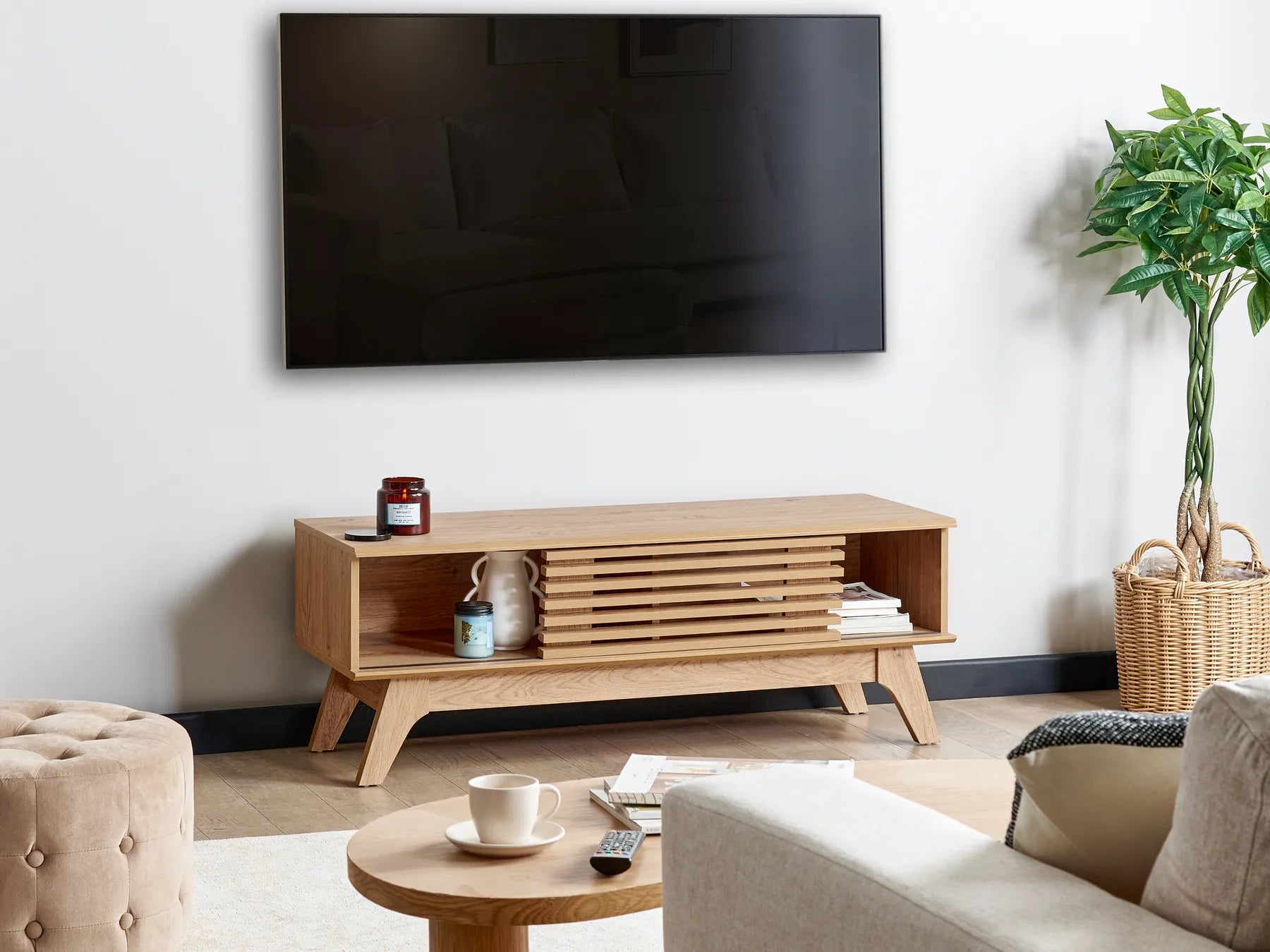 TV Stand TOLEDO Brown – 120 cm Retro Wooden TV Cabinet with Sliding Doors