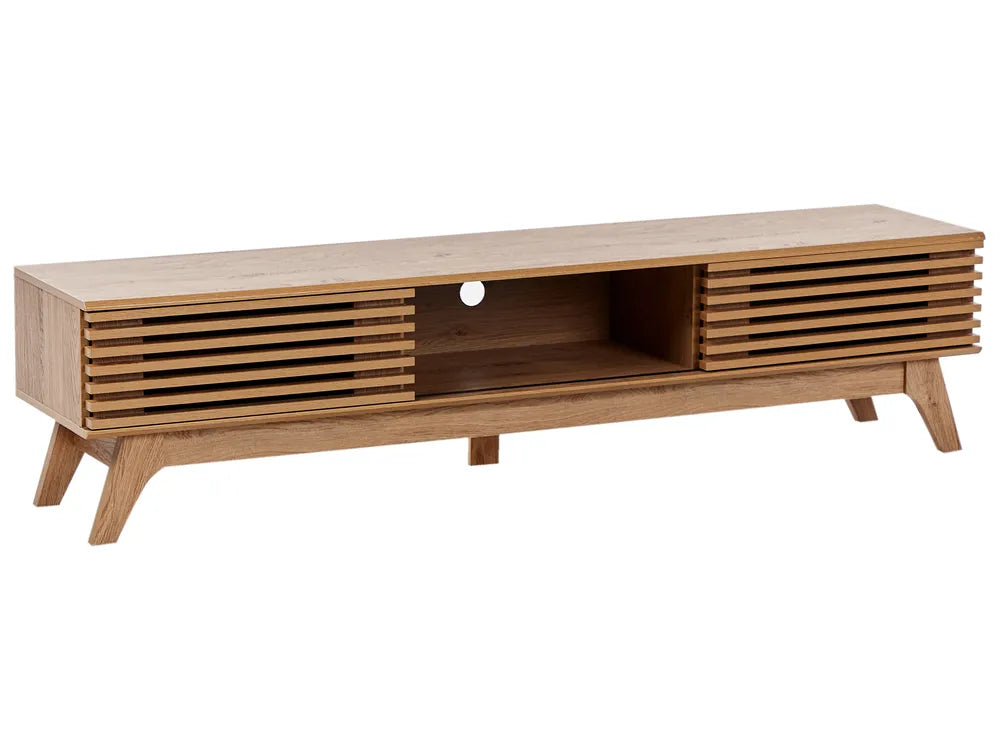 TV Stand TOLEDO Brown – Retro Wooden TV Cabinet with Sliding Doors, Cable Management, Up to 80 kg Load