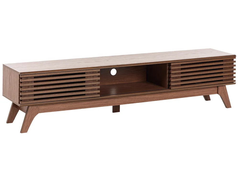 TV Stand TOLEDO Dark Brown – Retro Wooden TV Cabinet with Sliding Doors, Cable Management, Up to 80 kg Load