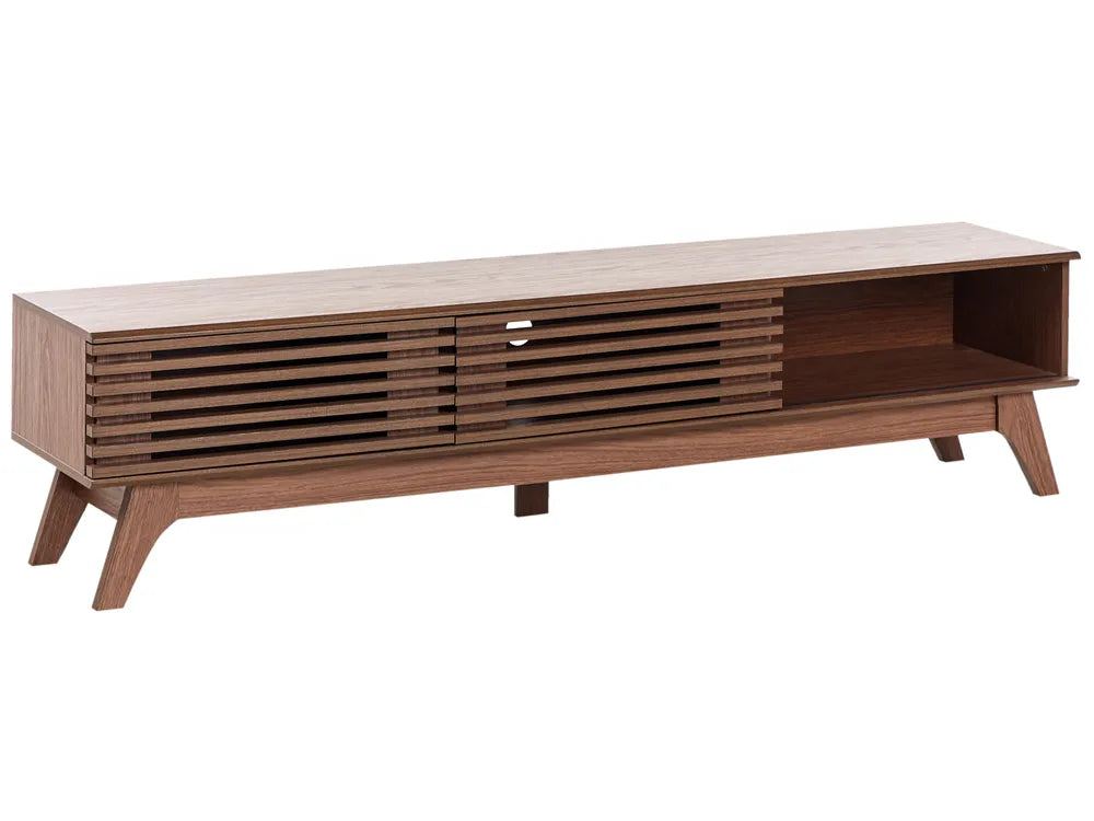 TV Stand TOLEDO Dark Brown – Retro Wooden TV Cabinet with Sliding Doors, Cable Management, Up to 80 kg Load