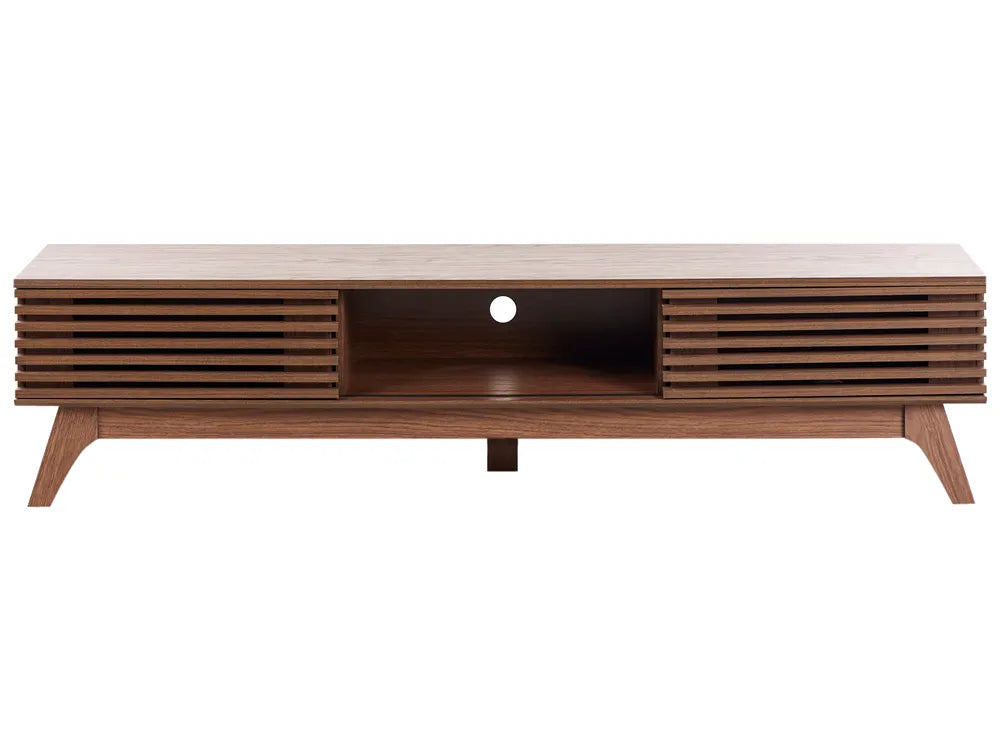 TV Stand TOLEDO Dark Brown – Retro Wooden TV Cabinet with Sliding Doors, Cable Management, Up to 80 kg Load