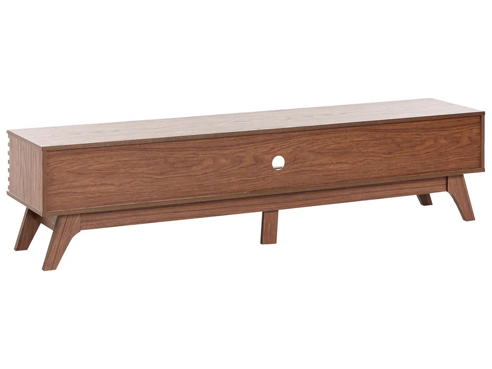 TV Stand TOLEDO Dark Brown – Retro Wooden TV Cabinet with Sliding Doors, Cable Management, Up to 80 kg Load