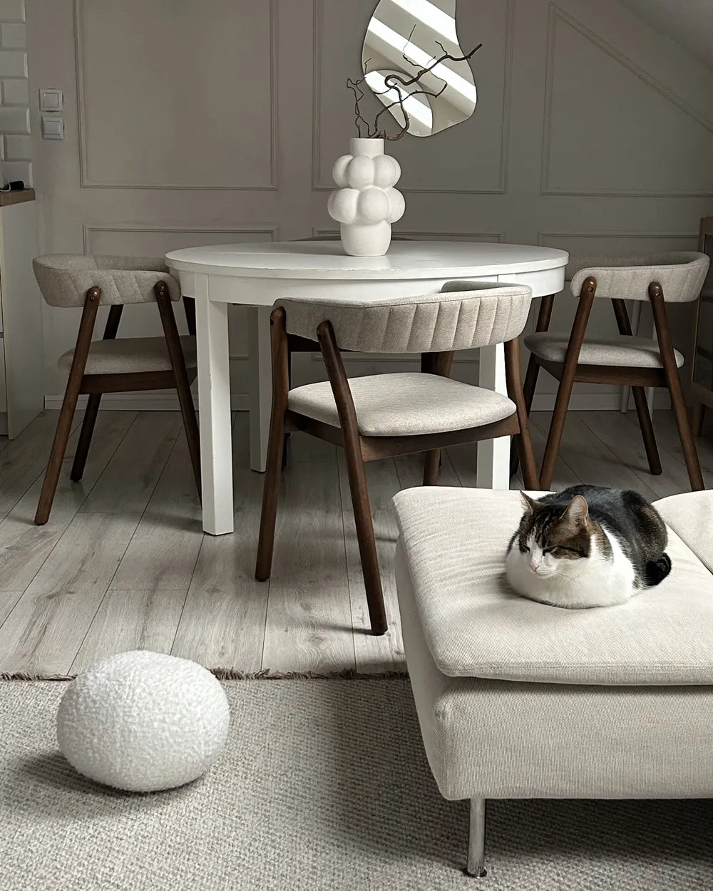 Set of 2 Dining Chairs MYLO Fabric Dark Brown & Beige – Wooden Frame, Curved Backrest