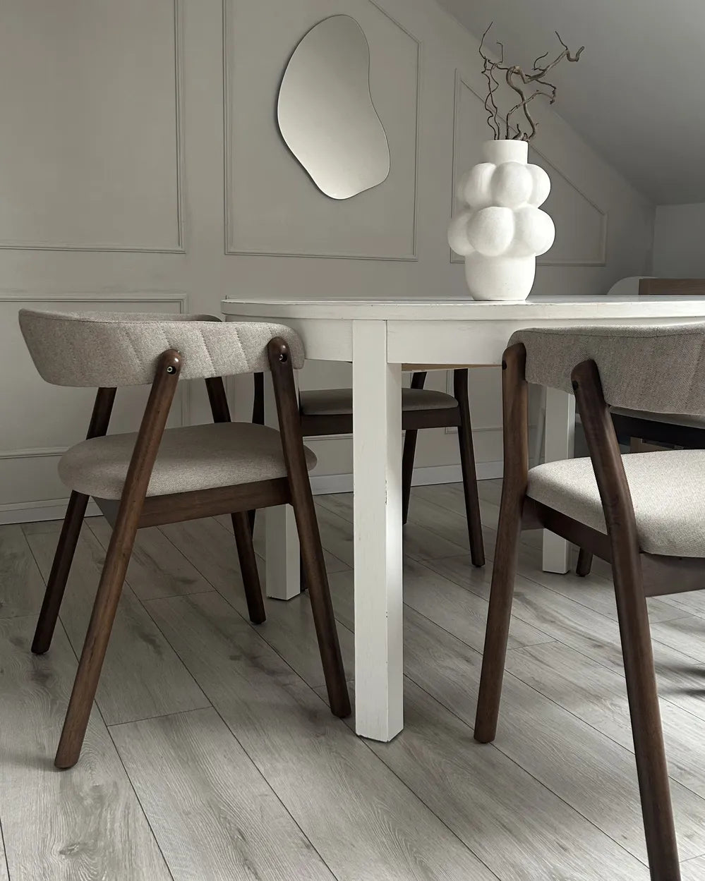 Set of 2 Dining Chairs MYLO Fabric Dark Brown & Beige – Wooden Frame, Curved Backrest