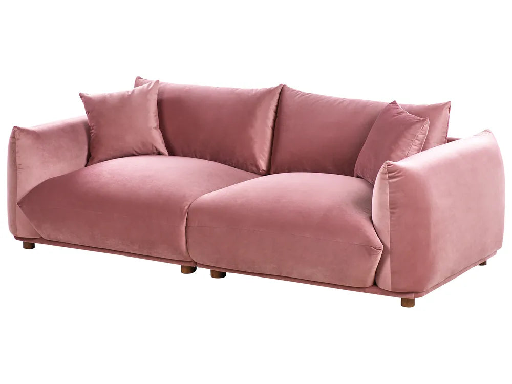3 Seater Fabric Sofa LUVOS – Pink Upholstered Couch with Deep Seat, Removable Cushions