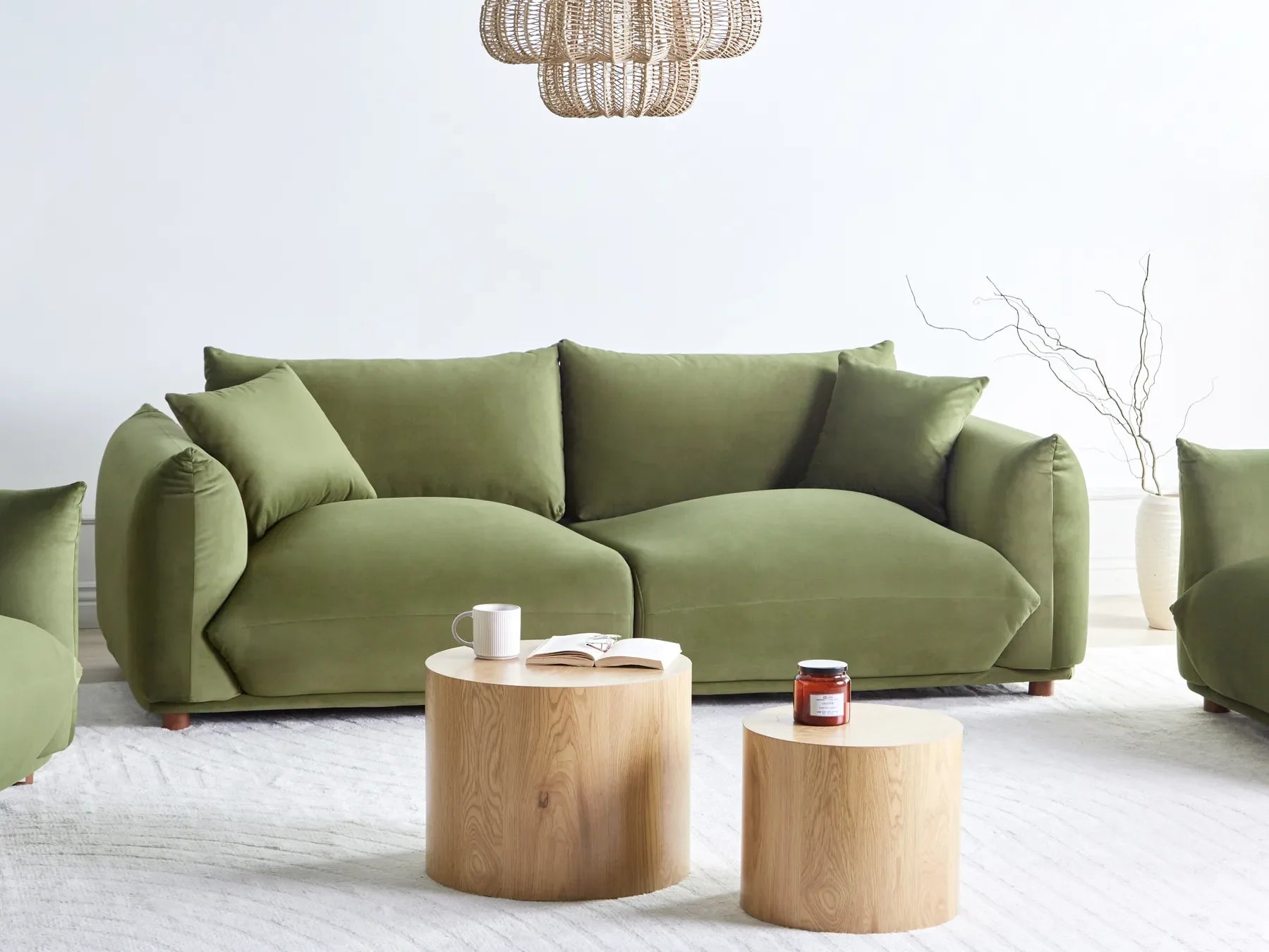 3 Seater Fabric Sofa LUVOS – Green Upholstered Couch with Deep Seat, Removable Cushions