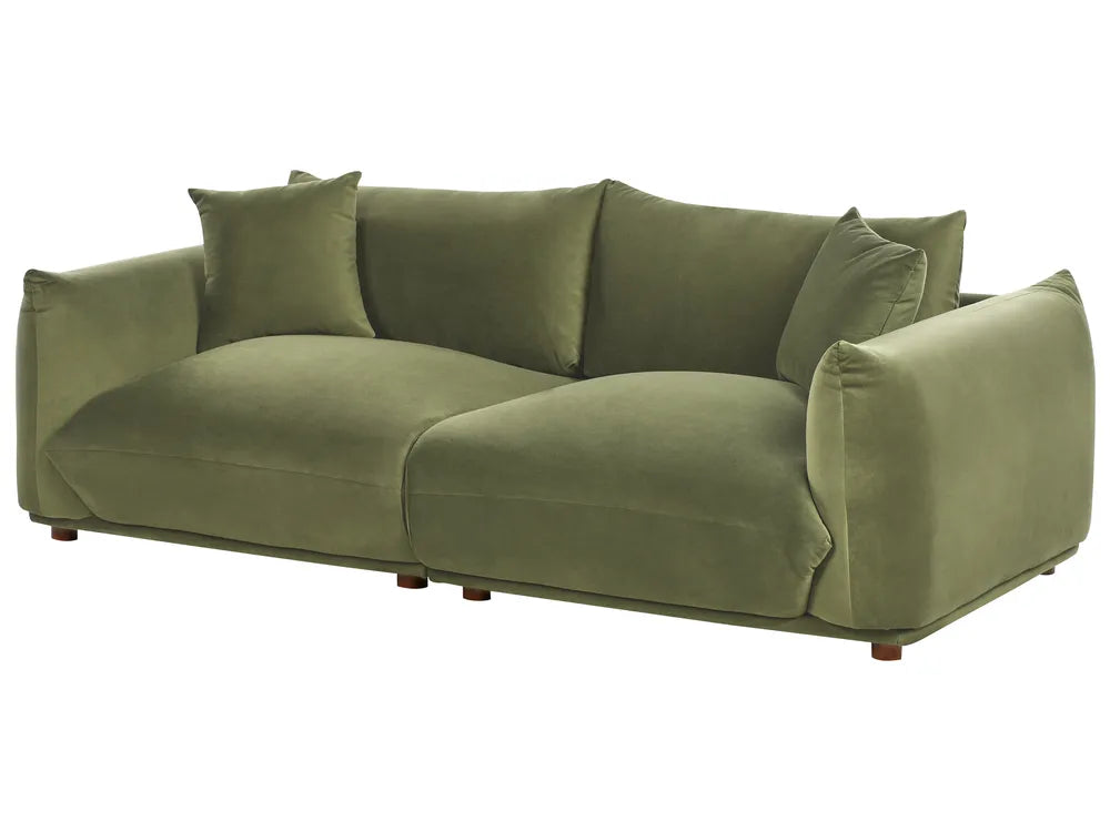 3 Seater Fabric Sofa LUVOS – Green Upholstered Couch with Deep Seat, Removable Cushions