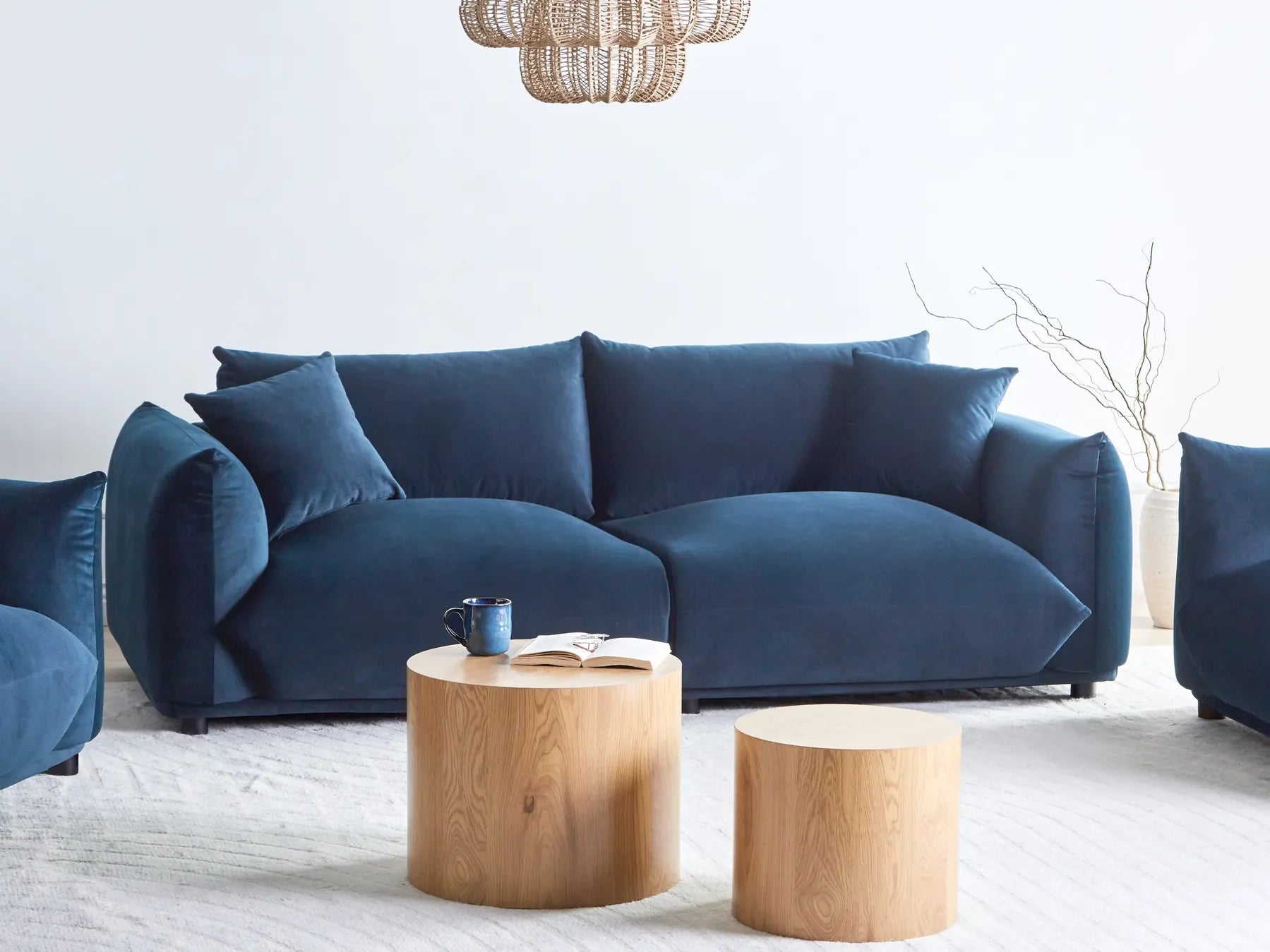 3 Seater Fabric Sofa LUVOS – Dark Blue Upholstered Couch with Deep Seat, Removable Cushions