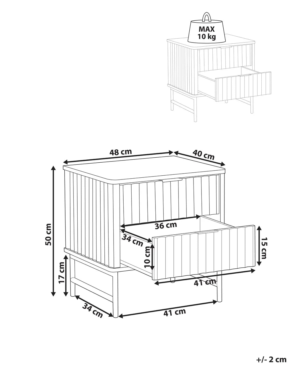 2 Drawer Bedside Table Glastonbury – Black