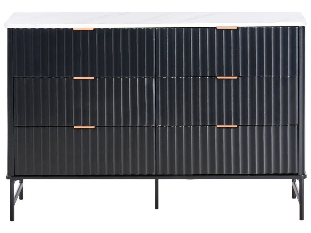 Modern 6 Drawer Storage Unit with Marble Effect Top and Metal Legs