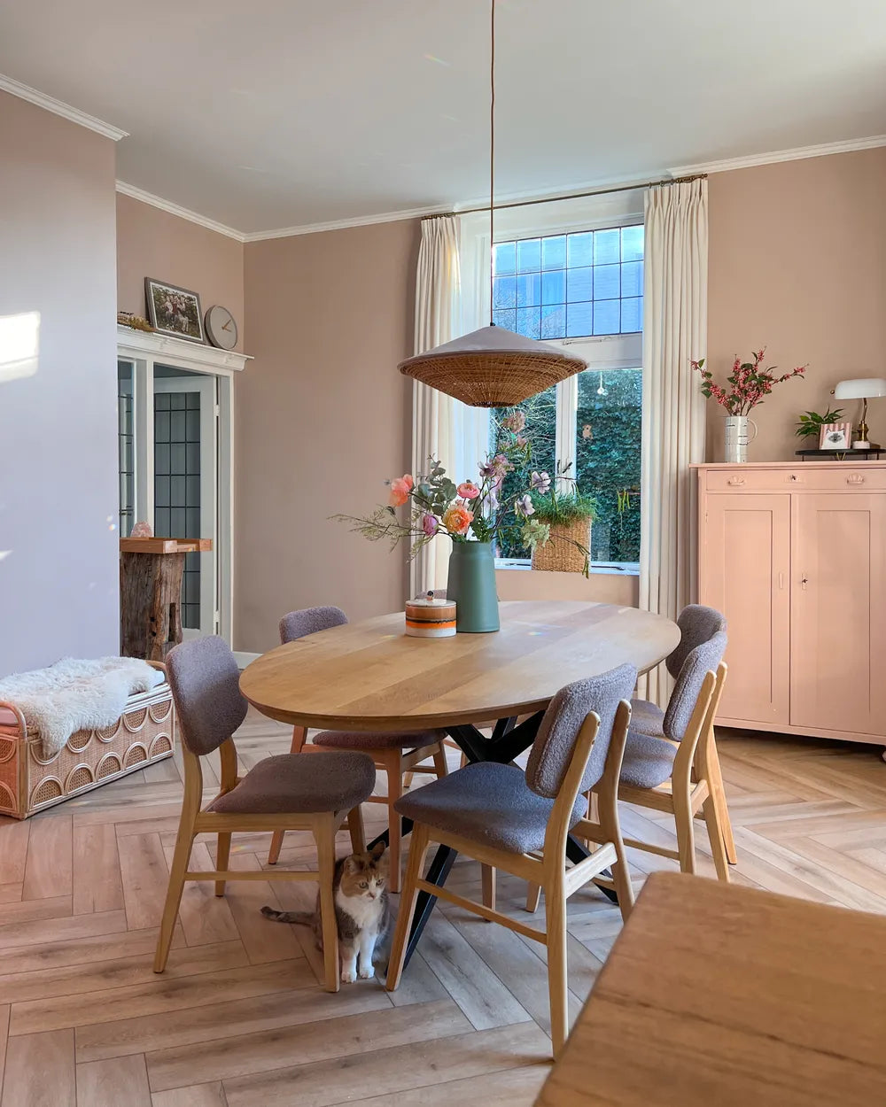 Set of 2 Dining Chairs ELAINE Bouclé Fabric Taupe – Light Wood Frame