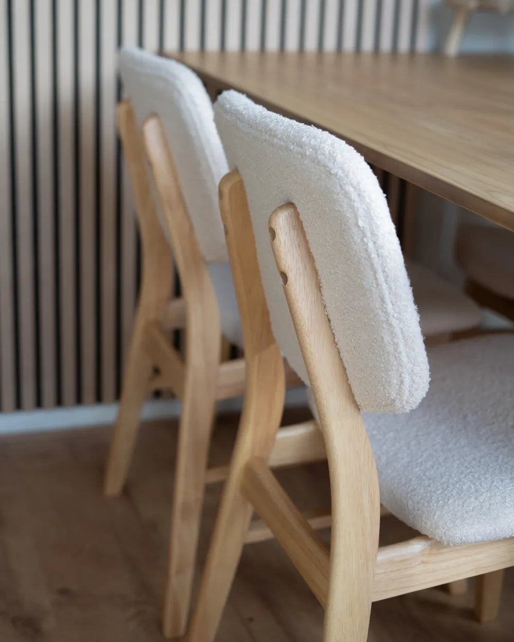 Set of 2 Dining Chairs ELAINE Bouclé Fabric Taupe – Dark Wood Frame