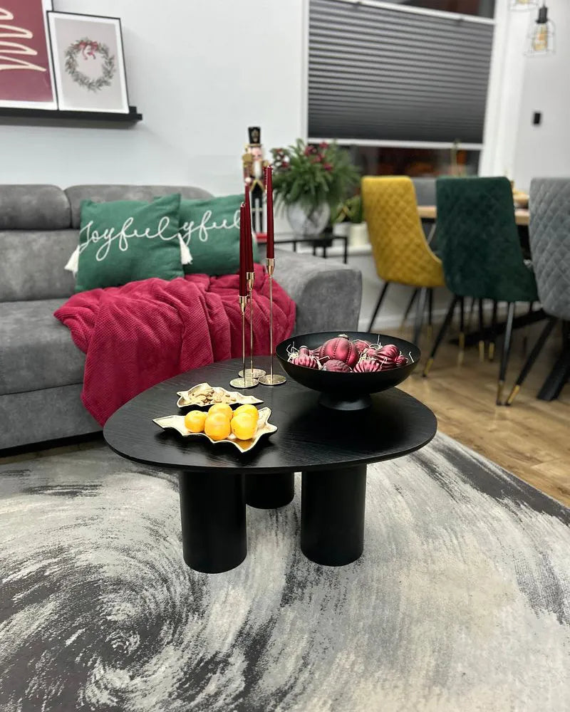 Coffee Table DACOMA Black – Round MDF Coffee Table with Column Legs