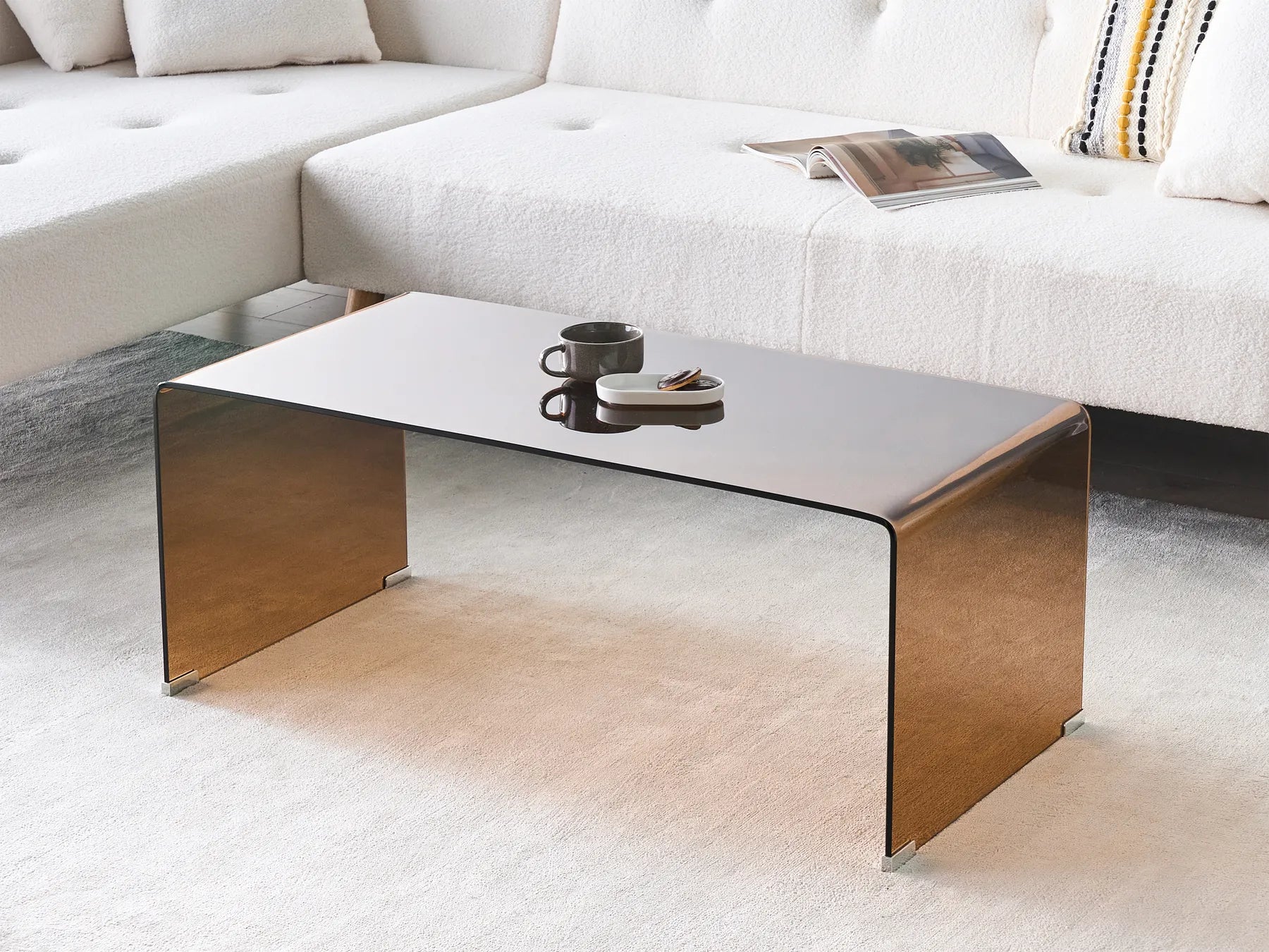 Minimalist Tempered Glass Coffee Table – Rectangular Black Glass Table for Living Room
