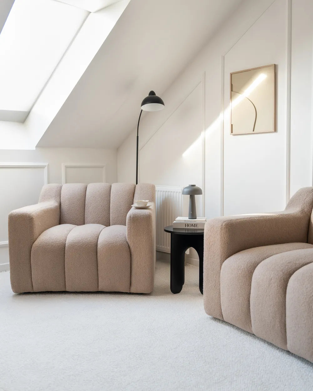 Armchair AGERUP Boucle Beige – Upholstered Accent Chair with Decorative Tufting, Deep Seat Comfort, Contemporary Living Room Armchair