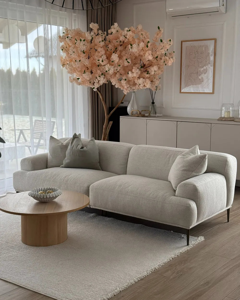 Sofa 3 Seater MATILA Fabric Light Beige – Thickly Padded Couch with Cushions, Modern 3-Seat Fabric Sofa, 233 cm