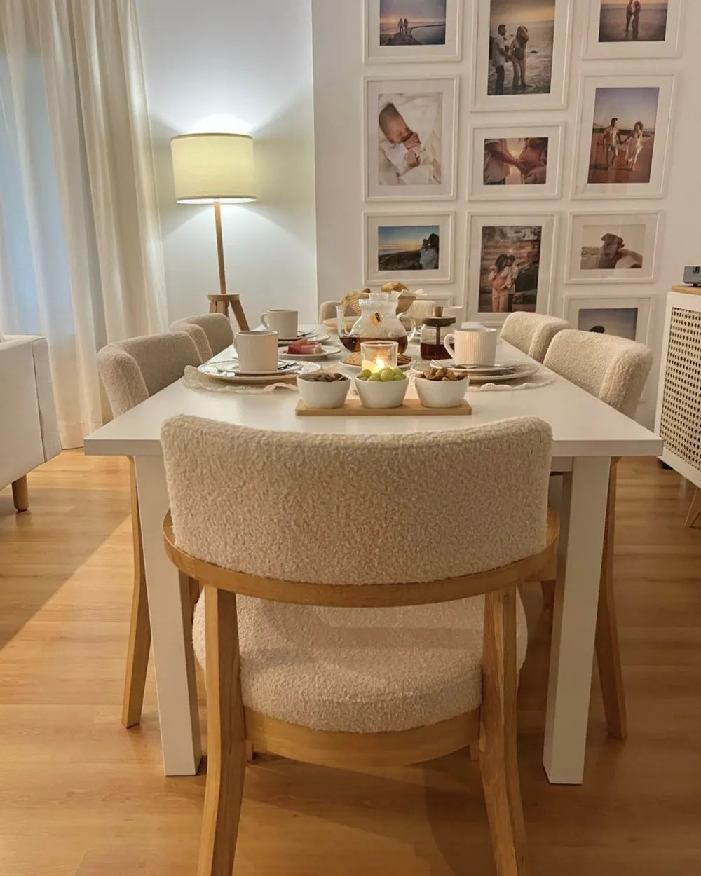 Set of 2 Dining Chairs DALBO Boucle Brown / Beige with Armrests