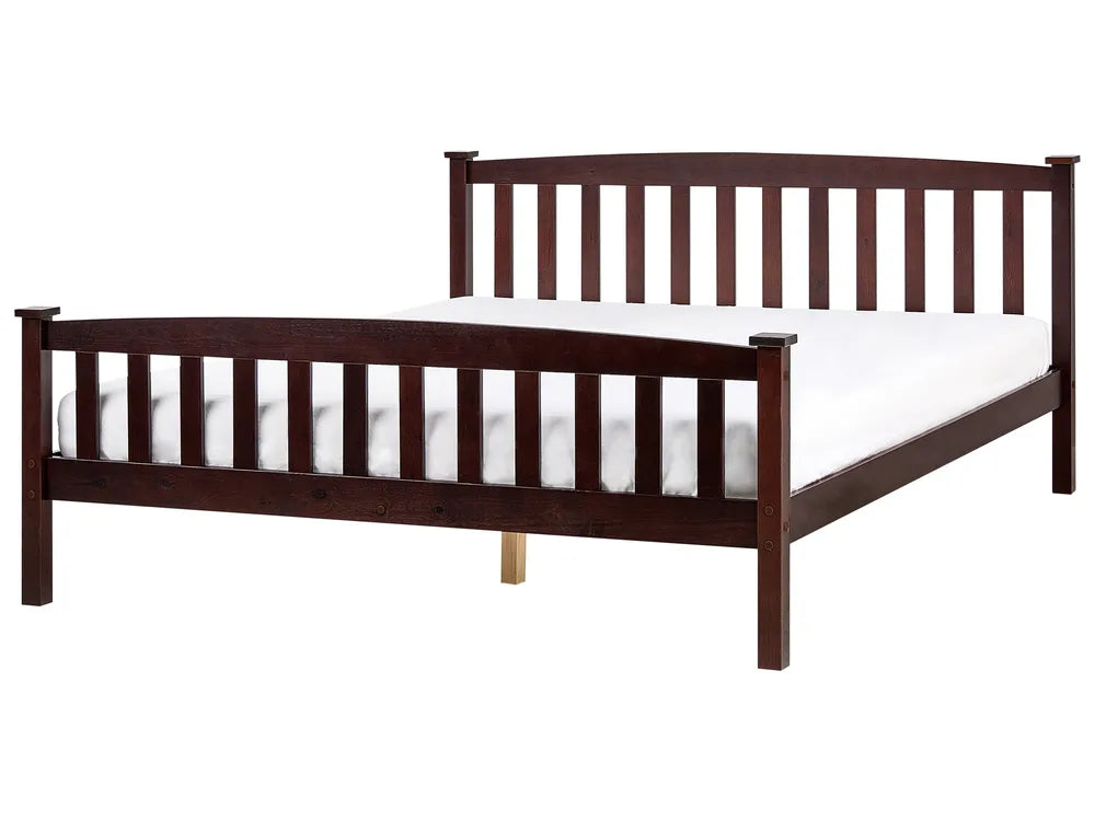 Bed Pine Wood GIVERNY 160 x 200 cm (EU King Size) Dark Brown – Solid Wood Slatted Bed Frame
