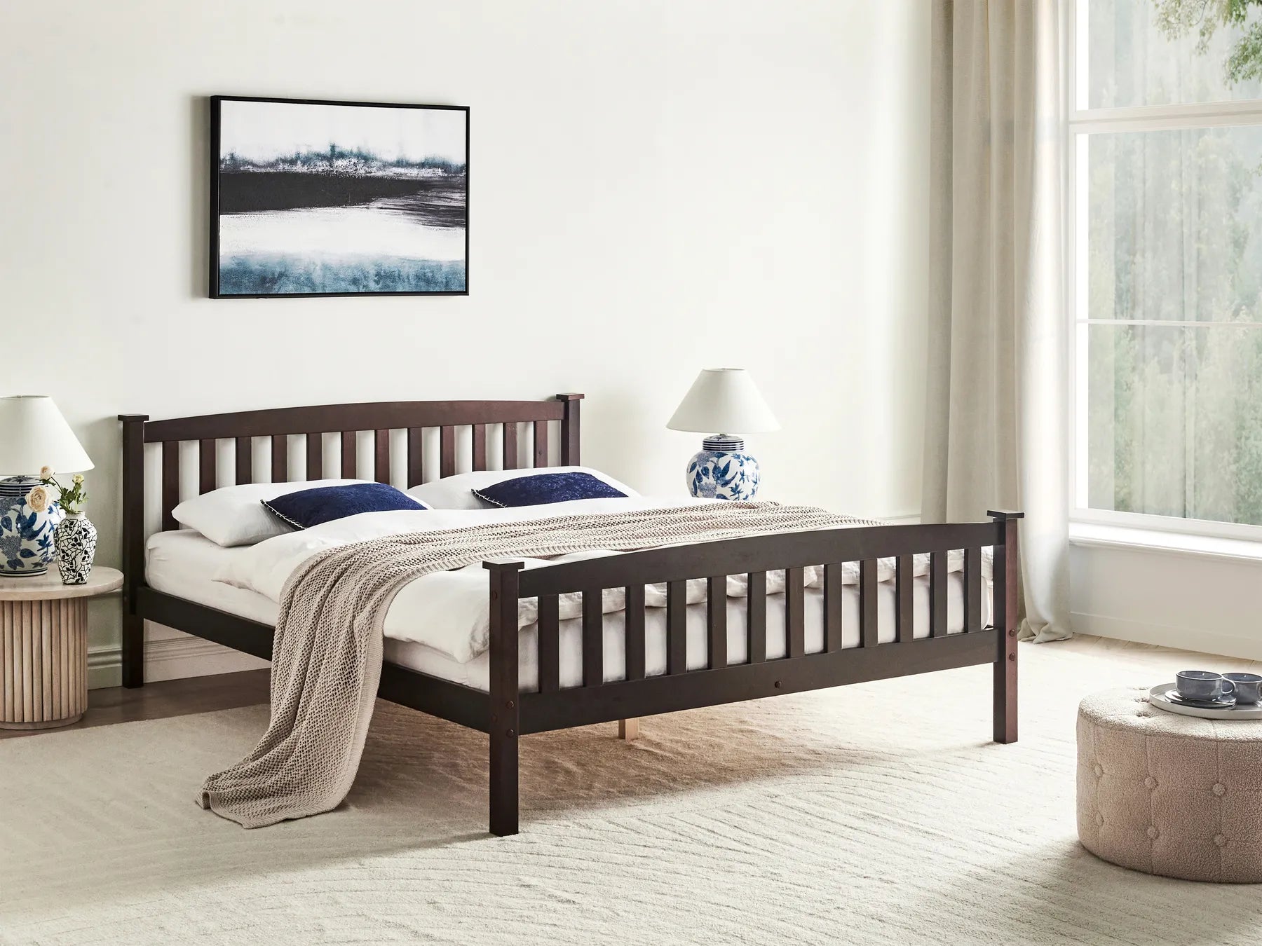Bed Pine Wood GIVERNY 160 x 200 cm (EU King Size) Dark Brown – Solid Wood Slatted Bed Frame