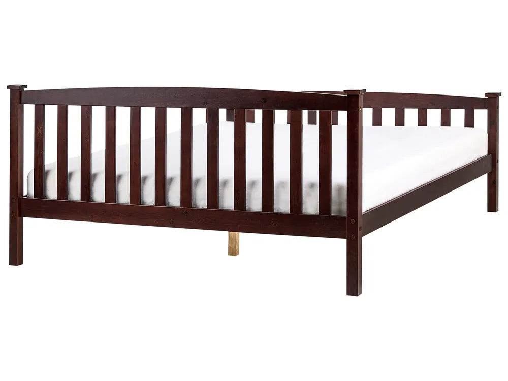 Bed Pine Wood GIVERNY 160 x 200 cm (EU King Size) Dark Brown – Solid Wood Slatted Bed Frame