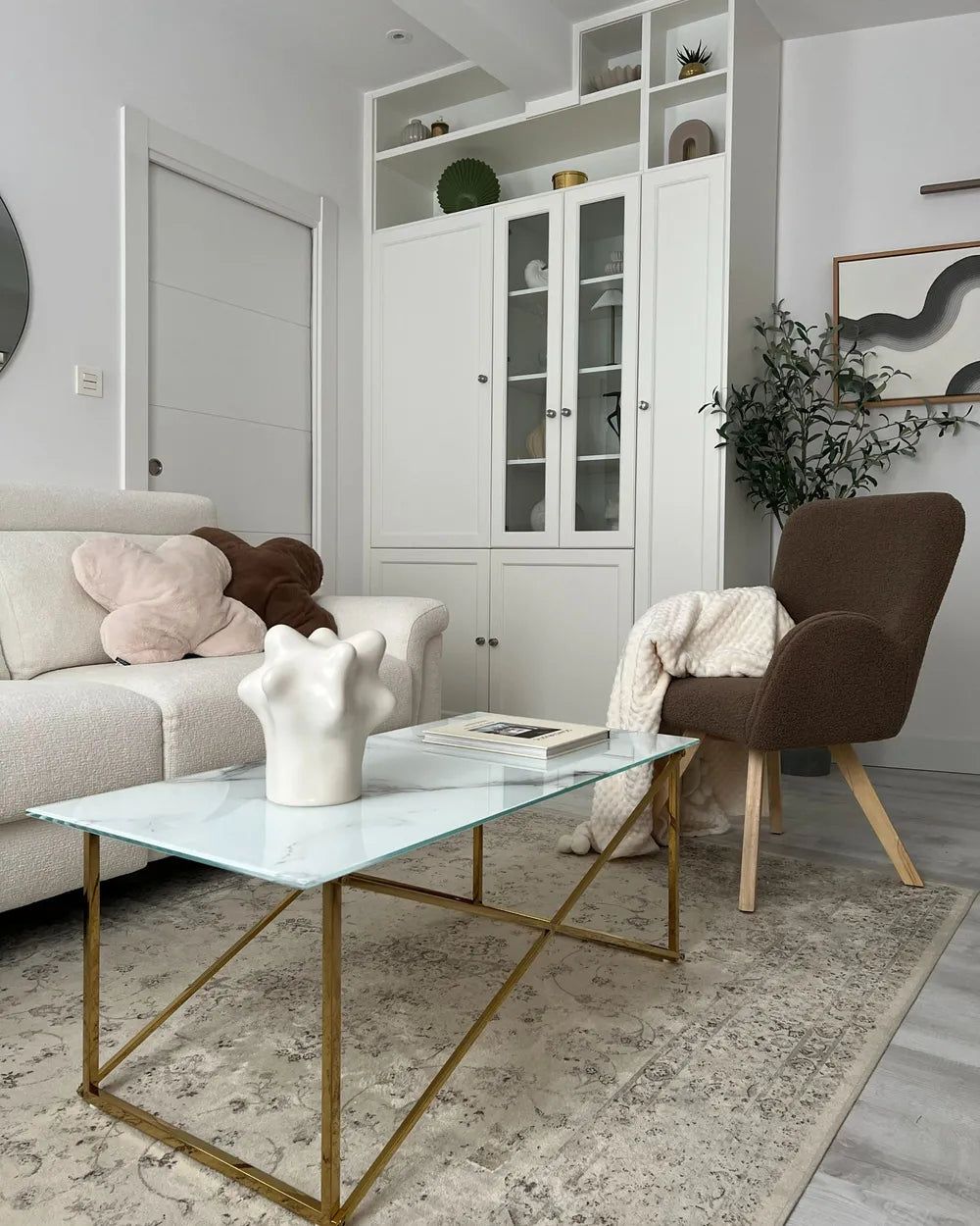 Coffee Table EMPORIA Tempered Glass Marble / Gold – Rectangular Glam Coffee Table with Glass Top