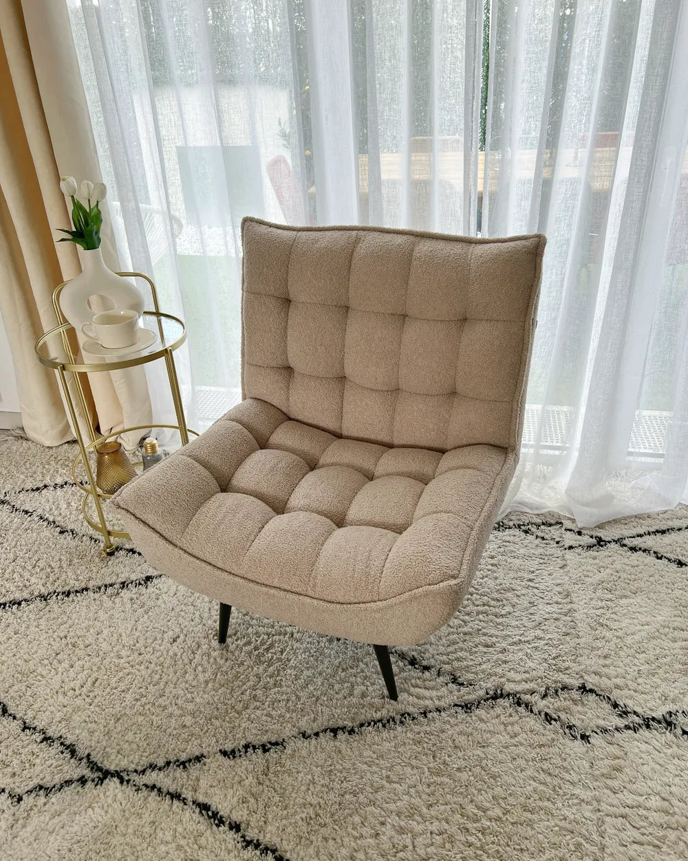 ALVESTA Boucle Beige Armchair – Modern Armless Accent Chair with Soft Upholstery