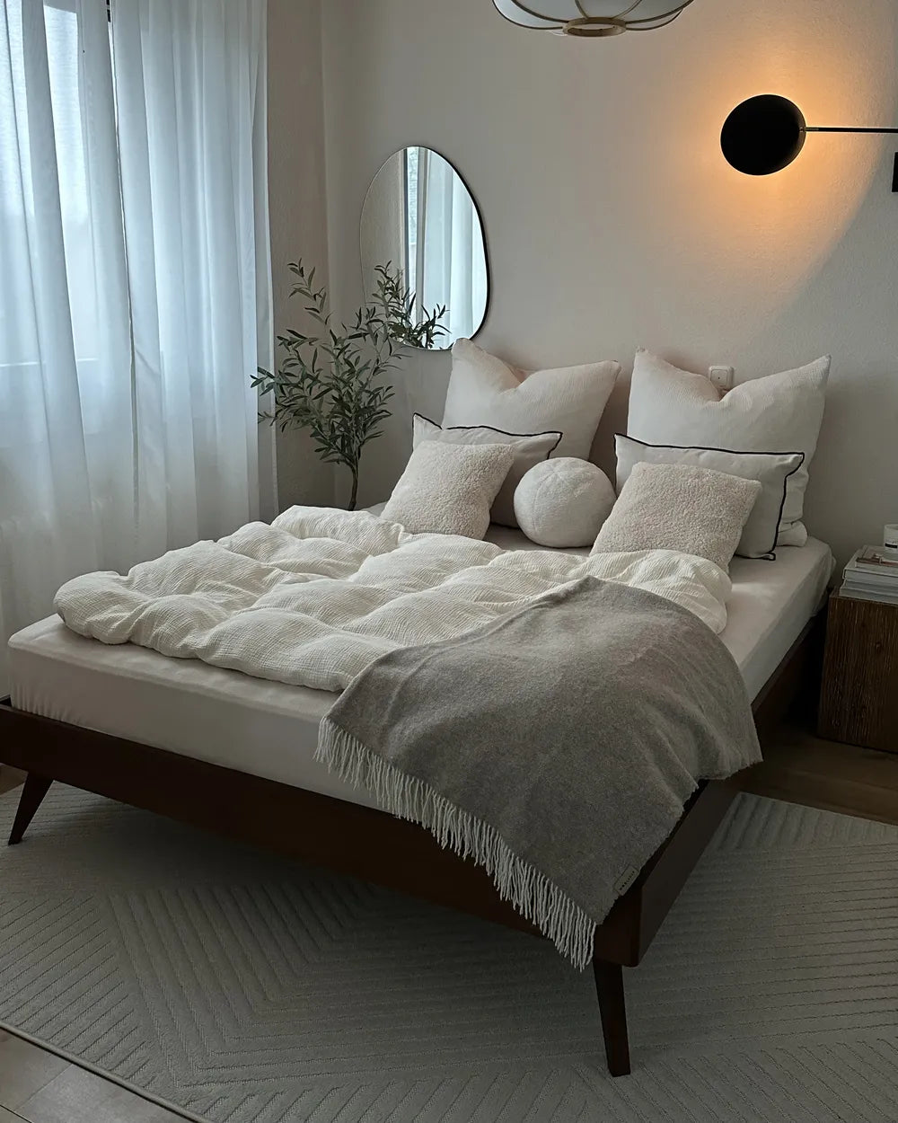 Bed without Headboard BERRIC – Minimalist Wooden Bed Frame, Ash Wood Finish, with Slatted Base (140×200 / 160×200 / 180×200 cm)