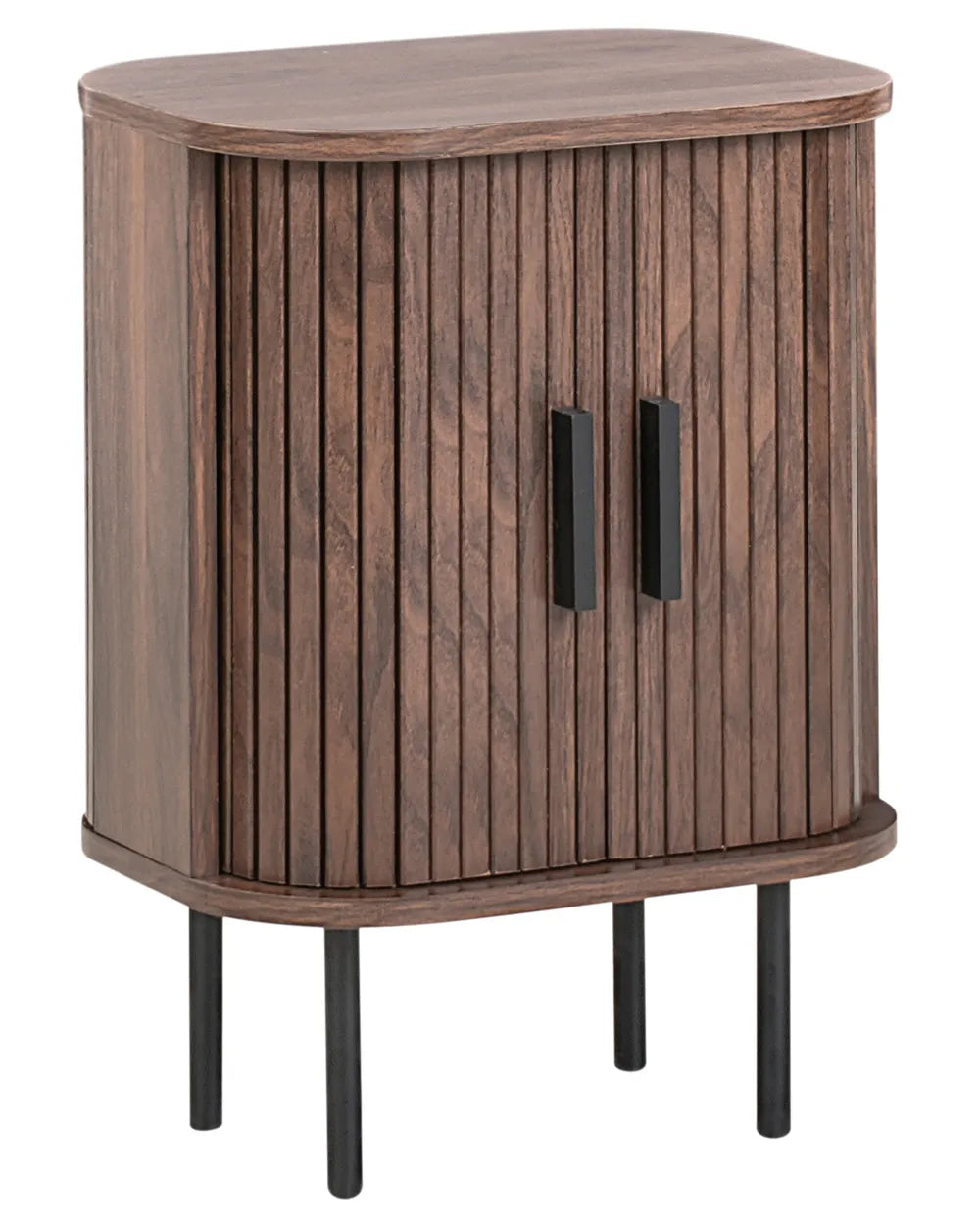 Bedside Table BRADLEY Dark Brown with Sliding Doors, Retro Nightstand with Storage, MDF & Pine Wood, 40 x 30 x 55 cm