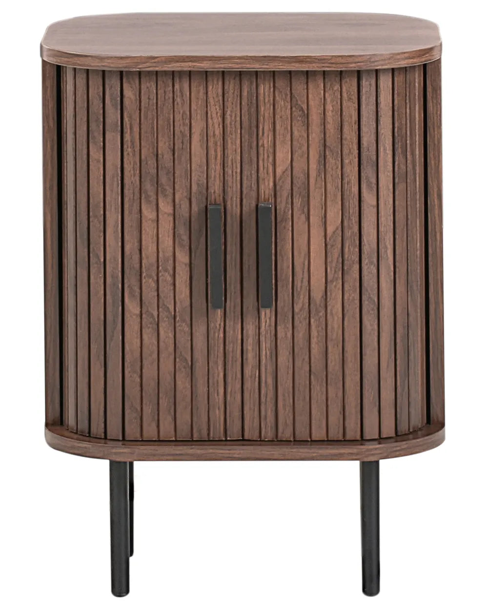 Bedside Table BRADLEY Dark Brown with Sliding Doors, Retro Nightstand with Storage, MDF & Pine Wood, 40 x 30 x 55 cm