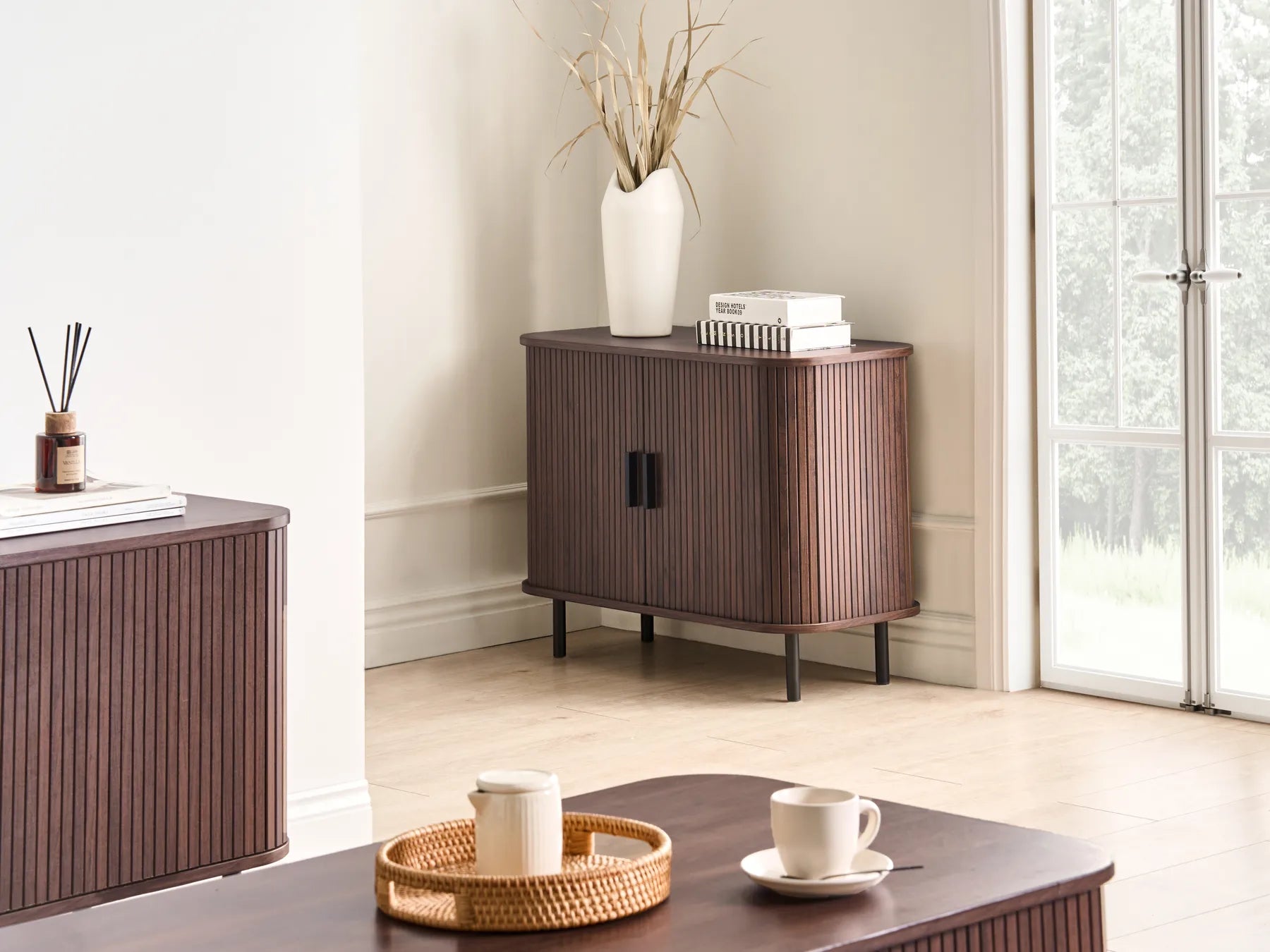 Retro Sliding Door Cabinet BRADLEY – Dark Brown Wooden Sideboard with Storage