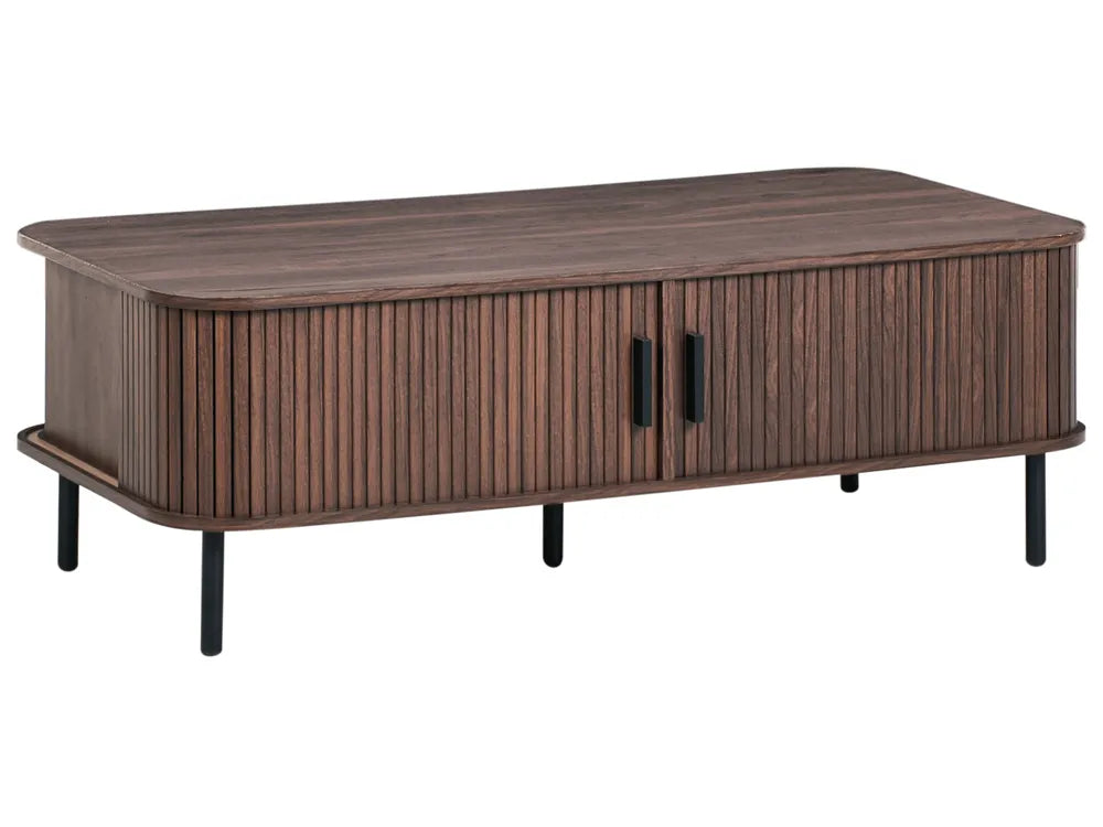 BRADLEY Dark Brown Coffee Table with Sliding Doors, MDF Wood, Rectangular Storage Table 120×60×41 cm