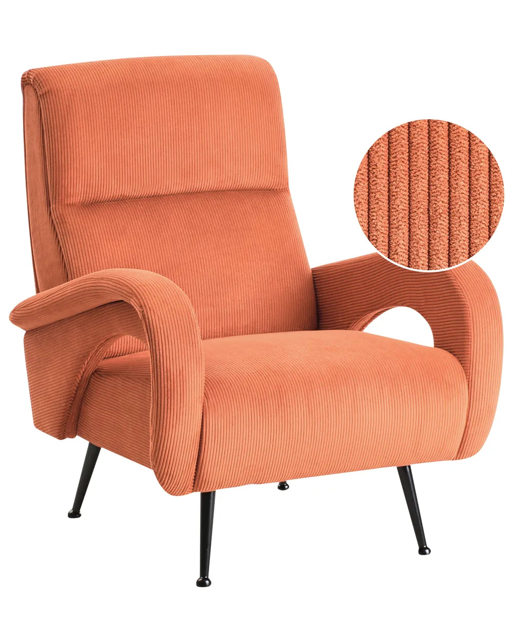 Armchair SVALOV Corduroy Orange – Retro Style Upholstered Armchair with Thick Padding