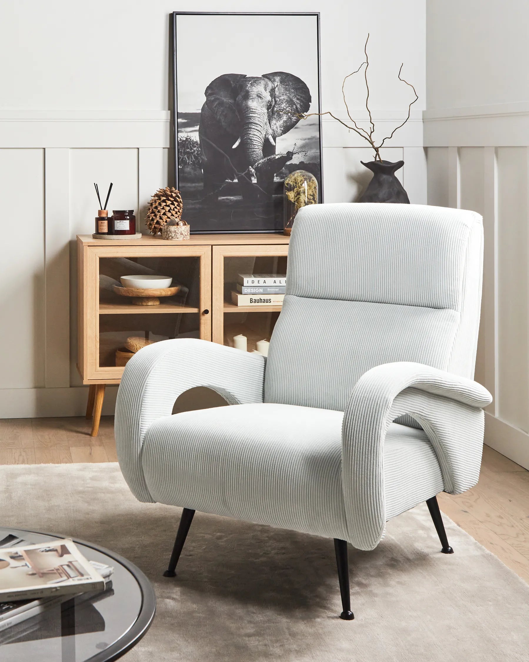 Armchair SVALOV Corduroy Mint Green – Retro Style Upholstered Armchair with Thick Padding