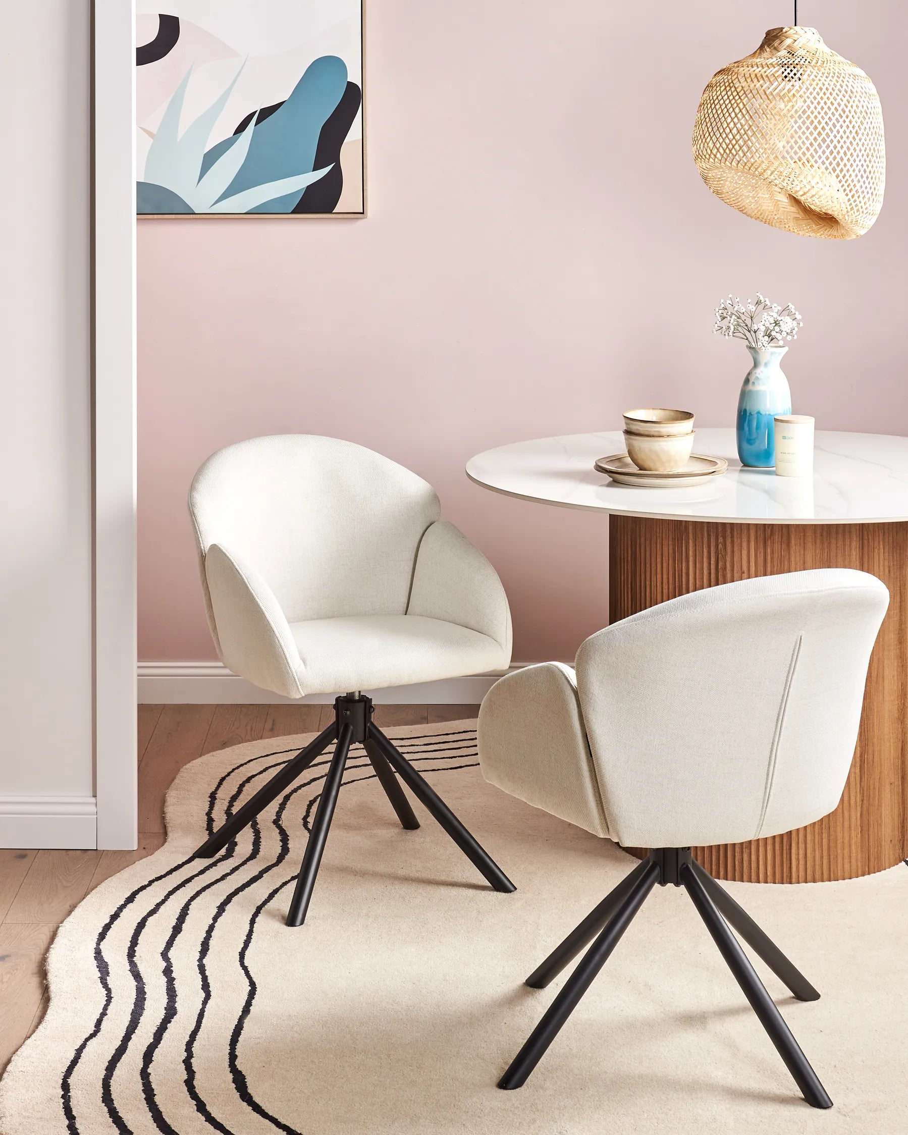 Set of 2 Swivel Dining Chairs MAYBEE Fabric Off-White