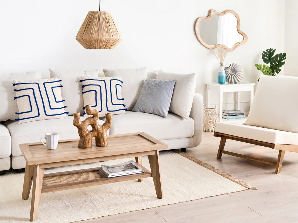 SIMLA Brown Coffee Table with Shelf – Rectangular Living Room Table